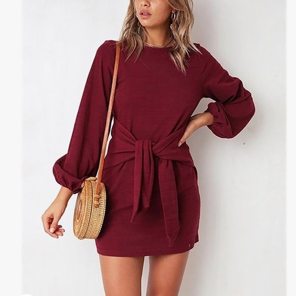 PRETTY GARDEN burgundy long sleeve dress - Picture 9 of 9